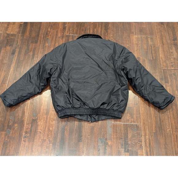 National Patrol Jacket Mens Large Black Bomber Fur Collar Quilted Flag Patch - Picture 2 of 12